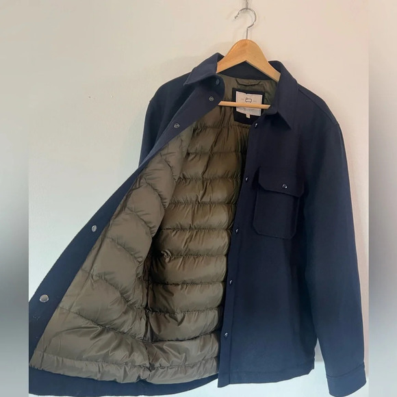 Alaskan Padded Duck Down Italian Wool Blend Melton Blue Overshirt Size Large - Picture 3 of 13